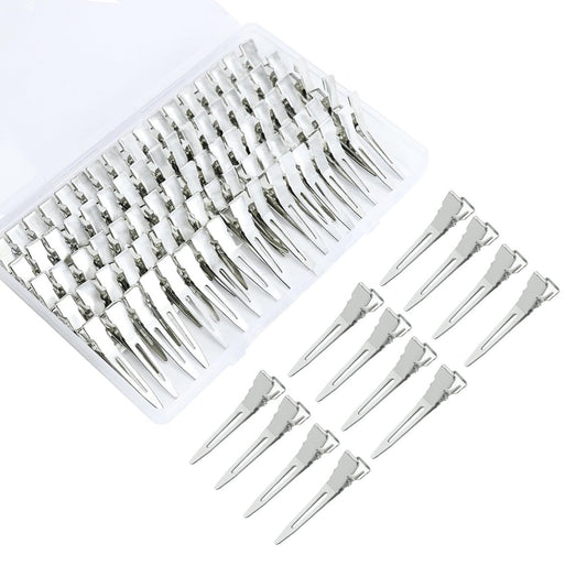 100er-Pack rostfreie Metall-Alligator-Clips 4,5 cm mit durchsichtiger Kunststoffbox – Haarstyling, Locken, Färben, DIY-Zubehör, Silber