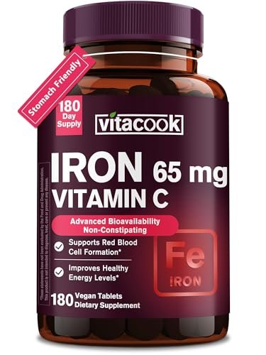 Eisenpräparat für Frauen und Männer – Hochdosiertes Eisen 65 mg mit Vitamin C 250 mg, magenfreundlich, vegan, ohne Gentechnik & glutenfrei, 180 Tabletten