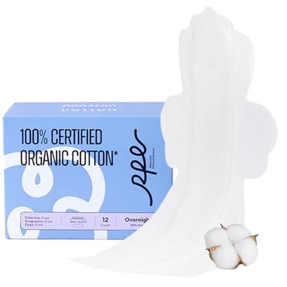 100 % Bio-Baumwoll-Binden für die Nacht, ultradünn, extra starke Menstruationsbinden mit Flügeln, für starken Schutz, Größe 5, 12 Stück