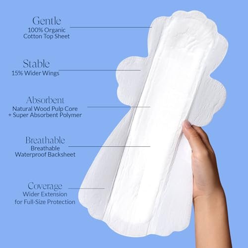 100 % Bio-Baumwoll-Binden für die Nacht, ultradünn, extra starke Menstruationsbinden mit Flügeln, für starken Schutz, Größe 5, 12 Stück