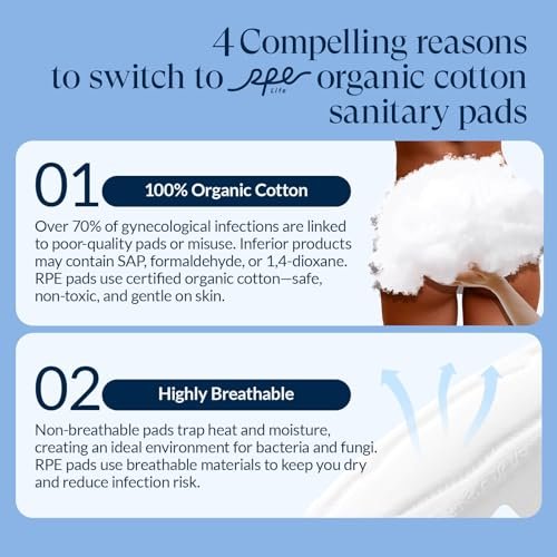 100 % Bio-Baumwoll-Binden für die Nacht, ultradünn, extra starke Menstruationsbinden mit Flügeln, für starken Schutz, Größe 5, 12 Stück