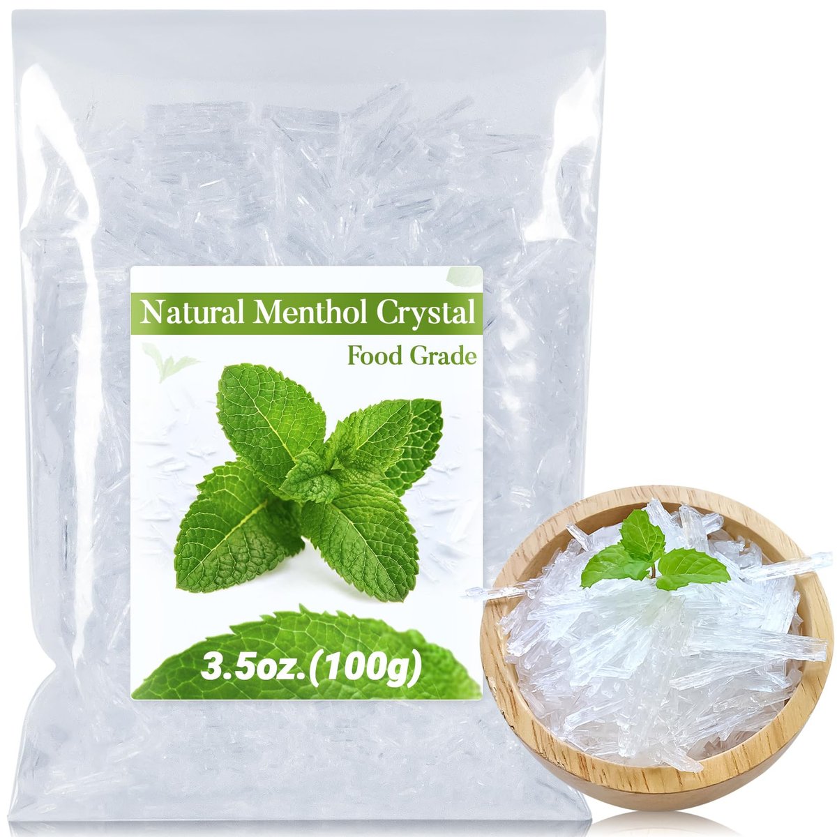 MAQIHAN 100 g Mentholkristalle – Lebensmittelqualität, organisch, für Duschbomben, Aromatherapie, Dampftabletten, Erkältungslinderung, Pfefferminzöl-Herstellung