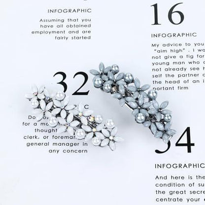 inSowni 4er-Set 7,5 cm Retro-Pearl-Rhinestone-Blumen-Haarklammern French Snap Clips mit starkem Halt für Frauen und Mädchen