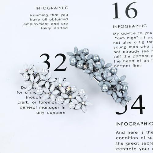 inSowni 4er-Set 7,5 cm Retro-Pearl-Rhinestone-Blumen-Haarklammern French Snap Clips mit starkem Halt für Frauen und Mädchen