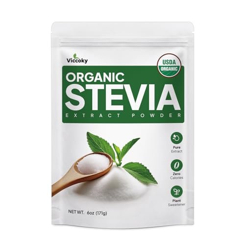 Viccoky Bio Stevia Pulver 6oz (171g) – Reiner Stevia Extrakt, Zuckerfrei & 0 Kalorien, Ohne Zusätze, Natürlicher Süßstoff