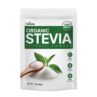 Viccoky Bio Stevia Pulver 85g (3oz) – Reiner Stevia-Extrakt, Zuckerfrei & 0 Kalorien, ohne Zusätze, natürlicher Süßstoff