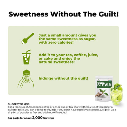 Viccoky Bio Stevia Pulver 85g (3oz) – Reiner Stevia-Extrakt, Zuckerfrei & 0 Kalorien, ohne Zusätze, natürlicher Süßstoff