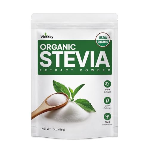 Viccoky Bio Stevia Pulver 85g (3oz) – Reiner Stevia-Extrakt, Zuckerfrei & 0 Kalorien, ohne Zusätze, natürlicher Süßstoff