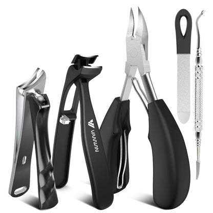 VANWIN Zehennagelknipser für dicke Zehennägel für Senioren, Schwerlast-Wide-Jaw-Zehennagelschere für dicke Nägel für Männer, abgewinkelter Kopf & 45° scharfer, schräger eingewachsener Zehennagelknipser-Set, Schwarz