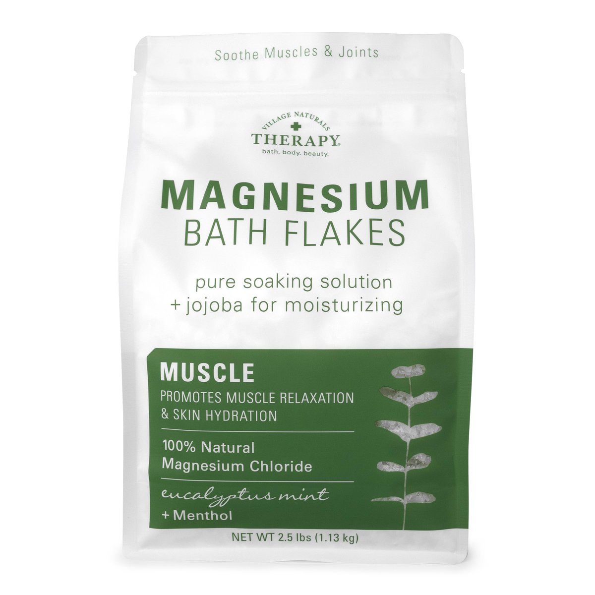 Village Naturals Therapy Muscle Magnesium Bath Flakes, Eukalyptus, Minze & Menthol Duft, 1,13 kg