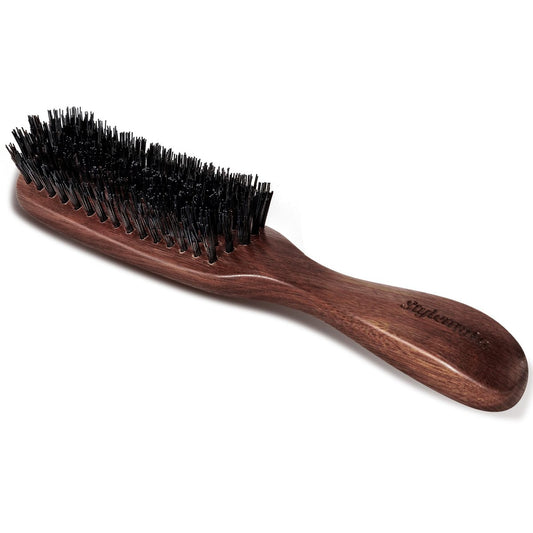 STYLEMATE Herren Haarbürste – Nylonborsten, harter Griff für dickes Haar, Slick Back, schwarzer Walnussholzgriff