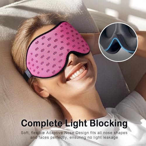 LitBear Atmungsaktive Schlafmaske 3D – Leichte, lichtblockierende Schlafbrille für Seitenschläfer, Frauen und Männer, mit verstellbarem Band, weiche Augenmaske für Reisen, Nachtschichten, Nickerchen, Büro – Pink