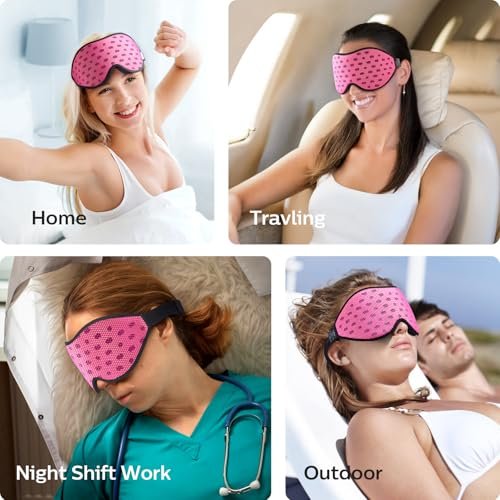 LitBear Atmungsaktive Schlafmaske 3D – Leichte, lichtblockierende Schlafbrille für Seitenschläfer, Frauen und Männer, mit verstellbarem Band, weiche Augenmaske für Reisen, Nachtschichten, Nickerchen, Büro – Pink
