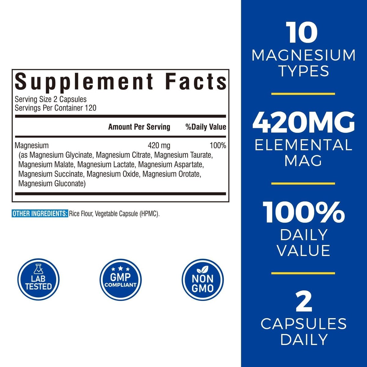 Vitalibre 10-in-1 Magnesium Komplex, 420 mg Elementares Magnesium | Höchste Stärke, Maximale Absorption | Chelat-Magnesium für Nerven-, Knochen- & Herzgesundheit | Nicht-GVO, 240 Vegane Kapseln