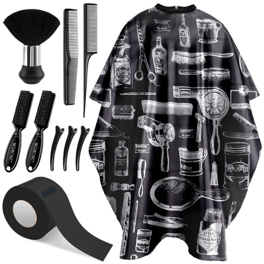 NICEMOVIC 10-in-1 Haarschneide-Umhang mit Nackenpinsel, Friseurbürste, Nackenstreifen, Haarkämmen und Haarklammern - Professionelles Friseurzubehör für Salon, Haarschnitt und Styling