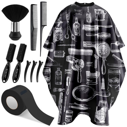 NICEMOVIC 10-in-1 Haarschneide-Umhang mit Nackenpinsel, Friseurbürste, Nackenstreifen, Haarkämmen und Haarklammern - Professionelles Friseurzubehör für Salon, Haarschnitt und Styling