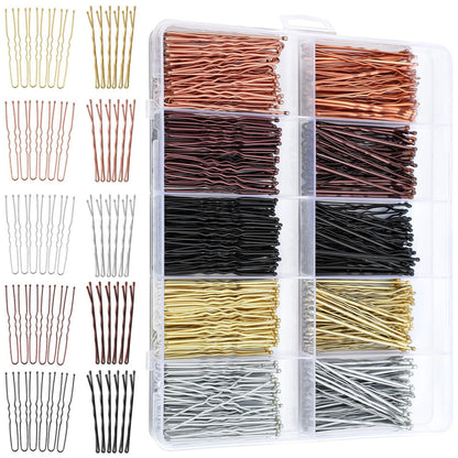 400-teiliges Bobby-Pins-Set, 5 cm Haarspangen für Frauen und Mädchen, U-förmige Haarnadeln für Dutts, 5 Farben Braun, Blond, Schwarz, Styling-Nadeln mit Aufbewahrungsbox