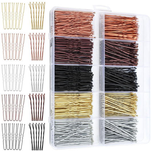 400-teiliges Bobby-Pins-Set, 5 cm Haarspangen für Frauen und Mädchen, U-förmige Haarnadeln für Dutts, 5 Farben Braun, Blond, Schwarz, Styling-Nadeln mit Aufbewahrungsbox
