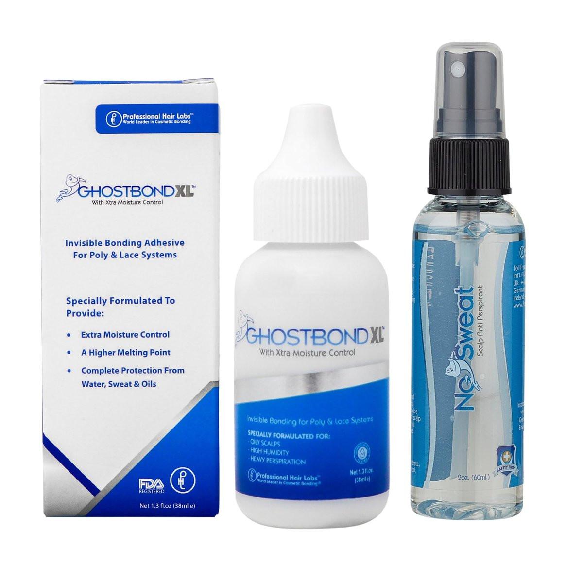 GHOSTBOND XL 1,3 oz & No Sweat Scalp Antiperspirant 2 oz Set – Wasser- und ölbeständiger Wig Glue & Schweißkontrollformel für sichere Befestigung von Lace Wigs & Haarsystemen