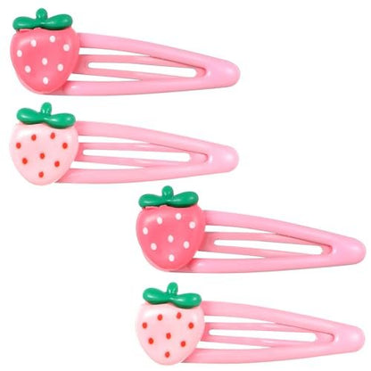 Mabor 4er-Pack Erdbeer-Haarclips – Rosa Snap-Klammern, Kawaii-Haarschmuck für Mädchen, Kinder und Teenager
