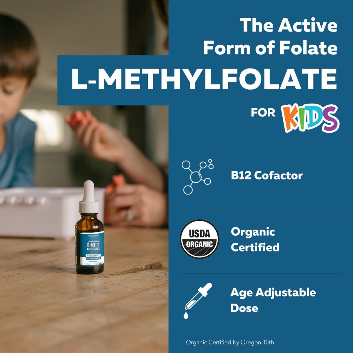 Bio L-Methylfolat + Methyl B12 Cofaktor für Kinder – MTHFR Sublingual – 5-MTHF, überlegene Form von Folsäure – Anpassbare Dosierung für alle Altersstufen – Stimmung, Verhalten, Kognition – Bio-Beeren-Geschmack, 30 ml