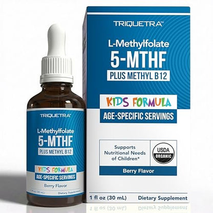 Bio L-Methylfolat + Methyl B12 Cofaktor für Kinder – MTHFR Sublingual – 5-MTHF, überlegene Form von Folsäure – Anpassbare Dosierung für alle Altersstufen – Stimmung, Verhalten, Kognition – Bio-Beeren-Geschmack, 30 ml