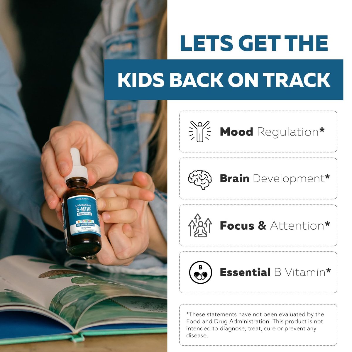 Bio L-Methylfolat + Methyl B12 Cofaktor für Kinder – MTHFR Sublingual – 5-MTHF, überlegene Form von Folsäure – Anpassbare Dosierung für alle Altersstufen – Stimmung, Verhalten, Kognition – Bio-Beeren-Geschmack, 30 ml