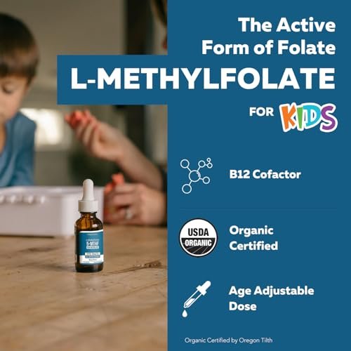 Bio L-Methylfolat + Methyl B12 Cofaktor für Kinder – MTHFR Sublingual – 5-MTHF, überlegene Form von Folsäure – Anpassbare Dosierung für alle Altersstufen – Stimmung, Verhalten, Kognition – Bio-Beeren-Geschmack, 30 ml