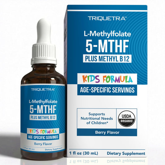 Bio L-Methylfolat + Methyl B12 Cofaktor für Kinder – MTHFR Sublingual – 5-MTHF, überlegene Form von Folsäure – Anpassbare Dosierung für alle Altersstufen – Stimmung, Verhalten, Kognition – Bio-Beeren-Geschmack, 30 ml