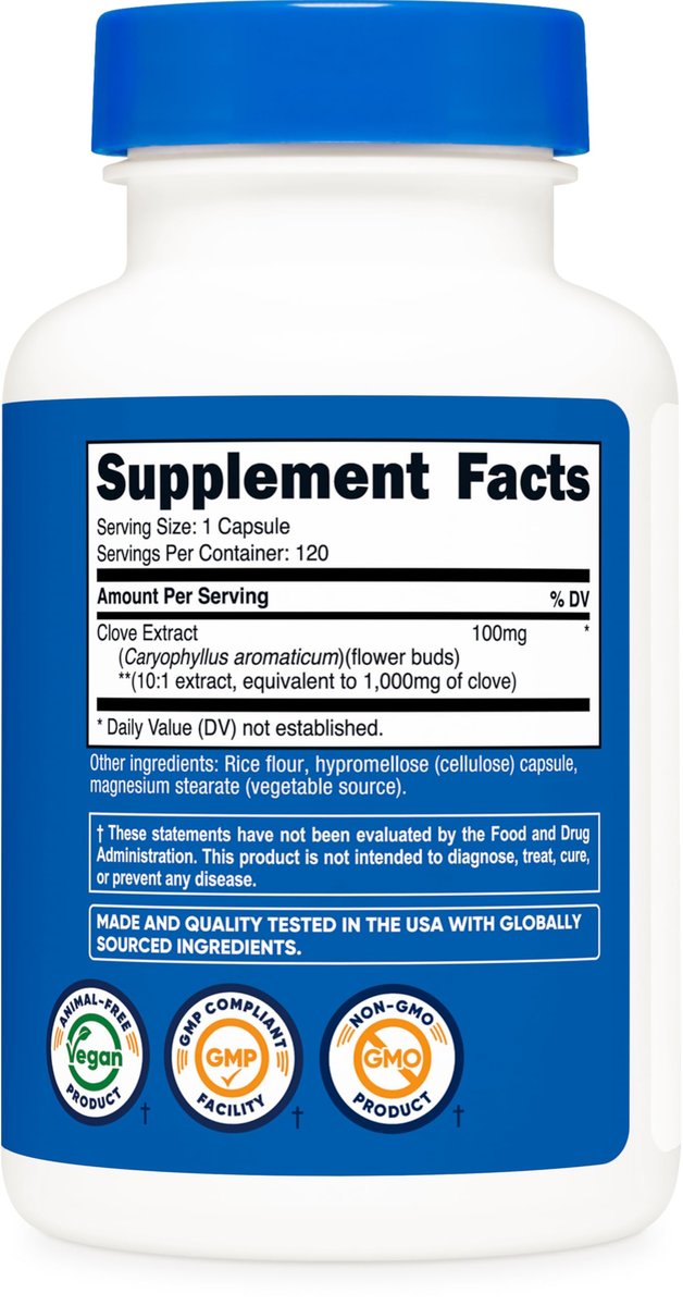 Nutricost Nelkenextrakt 120 Kapseln – 120 Portionen pro Flasche – Vegan, GMO-frei & glutenfrei