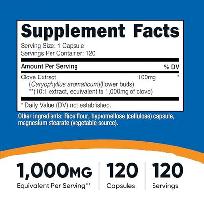 Nutricost Nelkenextrakt 120 Kapseln – 120 Portionen pro Flasche – Vegan, GMO-frei & glutenfrei