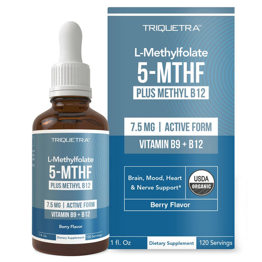 Organisches L-Methylfolat 7,5 mg plus Methyl-B12-Cofaktor – Bioaktive 5-MTHF-Form, überlegene Folatform – Bio-Beeren-Geschmack, flüssig sublingual – Stimmung, Kognition, Methylierung (30 ml)