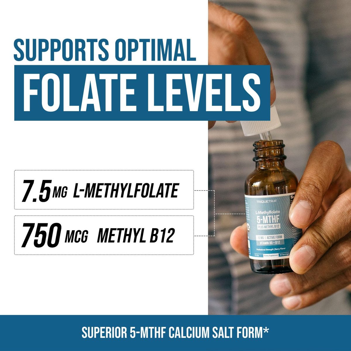 Organisches L-Methylfolat 7,5 mg plus Methyl-B12-Cofaktor – Bioaktive 5-MTHF-Form, überlegene Folatform – Bio-Beeren-Geschmack, flüssig sublingual – Stimmung, Kognition, Methylierung (30 ml)