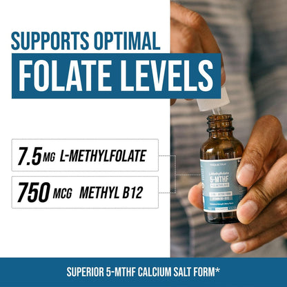Organisches L-Methylfolat 7,5 mg plus Methyl-B12-Cofaktor – Bioaktive 5-MTHF-Form, überlegene Folatform – Bio-Beeren-Geschmack, flüssig sublingual – Stimmung, Kognition, Methylierung (30 ml)