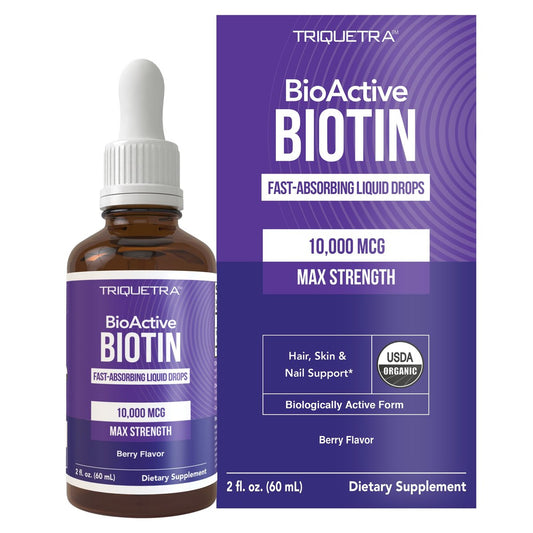 Flüssiges Biotin 10.000 mcg Tropfen für Frauen – Bio USP-Nahrungsergänzungsmittel – Hochabsorbierende Formel – Unterstützt gesundes Haar, Haut & Nägel – Natürlicher Beerengeschmack – 180 Portionen, 60 ml