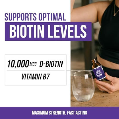 Flüssiges Biotin 10.000 mcg Tropfen für Frauen – Bio USP-Nahrungsergänzungsmittel – Hochabsorbierende Formel – Unterstützt gesundes Haar, Haut & Nägel – Natürlicher Beerengeschmack – 180 Portionen, 60 ml