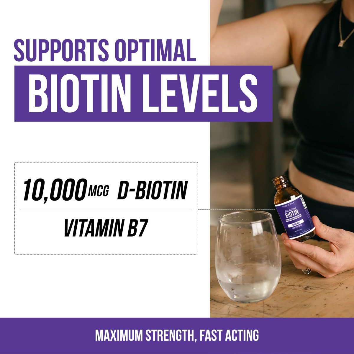 Flüssiges Biotin 10.000 mcg Tropfen für Frauen – Bio USP-Nahrungsergänzungsmittel – Hochabsorbierende Formel – Unterstützt gesundes Haar, Haut & Nägel – Natürlicher Beerengeschmack – 180 Portionen, 60 ml