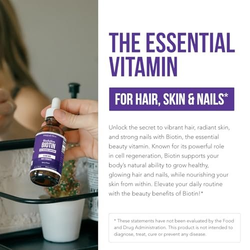 Flüssiges Biotin 10.000 mcg Tropfen für Frauen – Bio USP-Nahrungsergänzungsmittel – Hochabsorbierende Formel – Unterstützt gesundes Haar, Haut & Nägel – Natürlicher Beerengeschmack – 180 Portionen, 60 ml