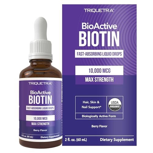 Flüssiges Biotin 10.000 mcg Tropfen für Frauen – Bio USP-Nahrungsergänzungsmittel – Hochabsorbierende Formel – Unterstützt gesundes Haar, Haut & Nägel – Natürlicher Beerengeschmack – 180 Portionen, 60 ml