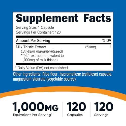 Nutricost Mariendistel Extrakt 120 Kapseln für 120 Portionen pro Flasche - Vegan, Nicht-GVO und Glutenfrei