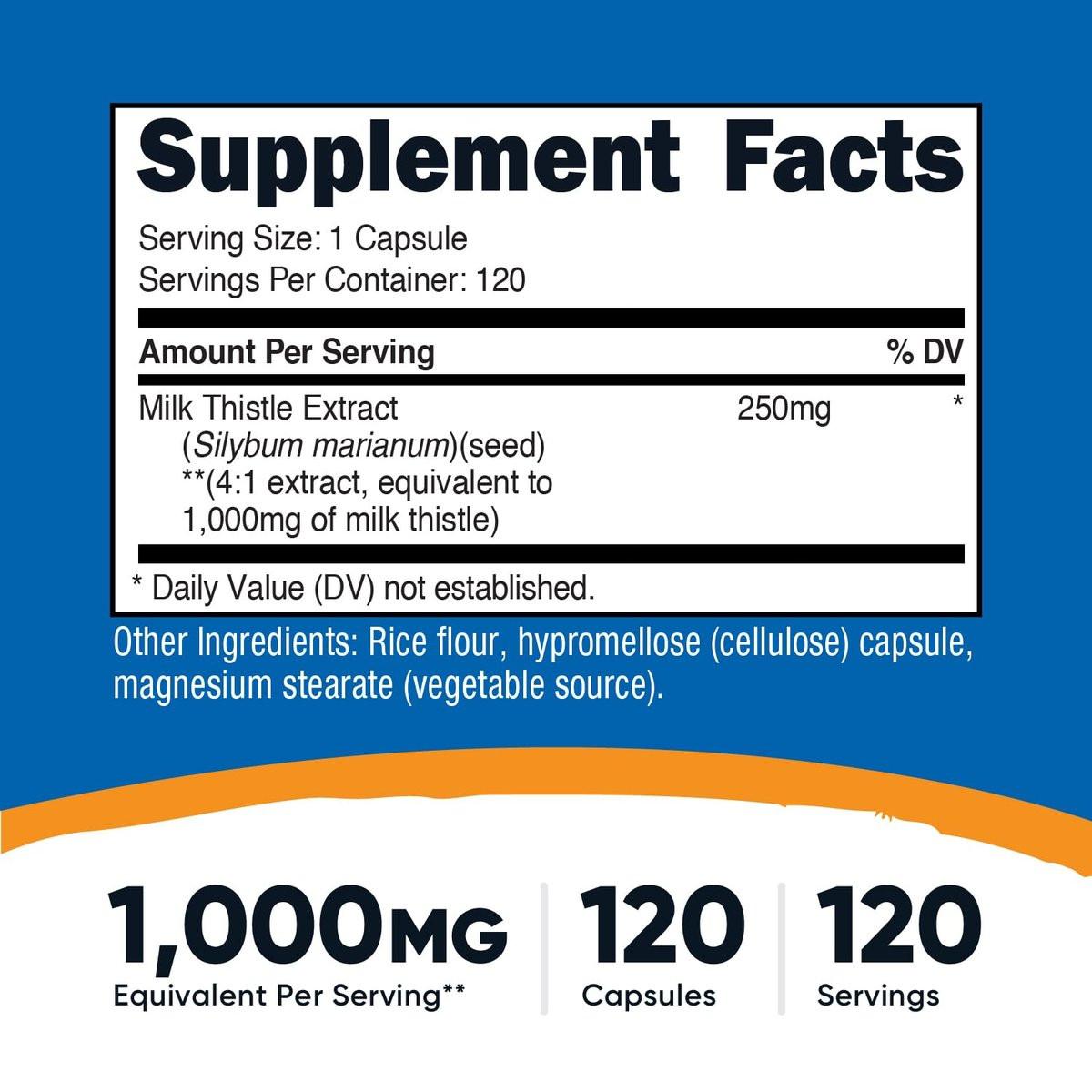 Nutricost Mariendistel Extrakt 120 Kapseln für 120 Portionen pro Flasche - Vegan, Nicht-GVO und Glutenfrei