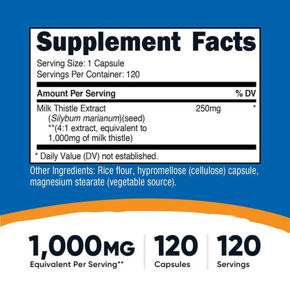 Nutricost Mariendistel Extrakt 120 Kapseln für 120 Portionen pro Flasche - Vegan, Nicht-GVO und Glutenfrei