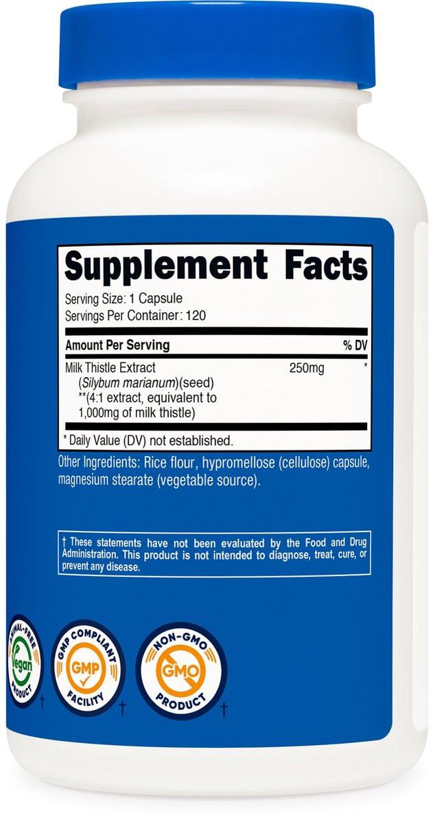 Nutricost Mariendistel Extrakt 120 Kapseln für 120 Portionen pro Flasche - Vegan, Nicht-GVO und Glutenfrei