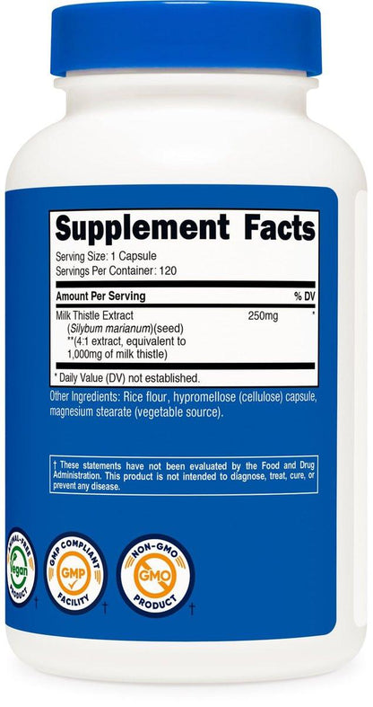 Nutricost Mariendistel Extrakt 120 Kapseln für 120 Portionen pro Flasche - Vegan, Nicht-GVO und Glutenfrei