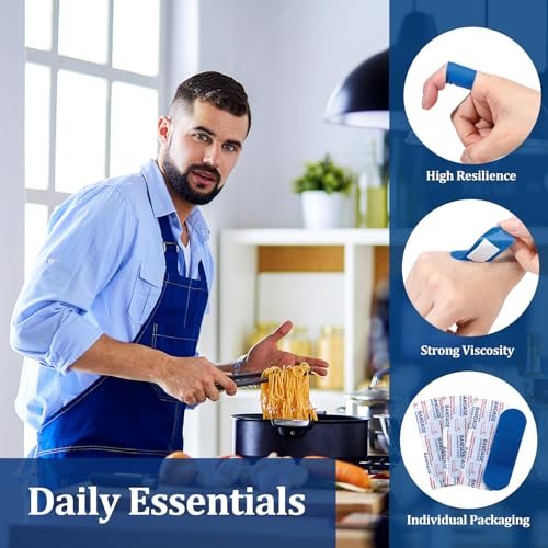 Geiserailie 120 Stück blaue erkennbare Wundpflaster, gewebte Fingerspitzenpflaster, wasserdicht, flexibel, mit nicht haftendem Pad, latexfrei, für Gastronomie, Erste-Hilfe-Set, Wundversorgung (1" x 3", rechteckig)