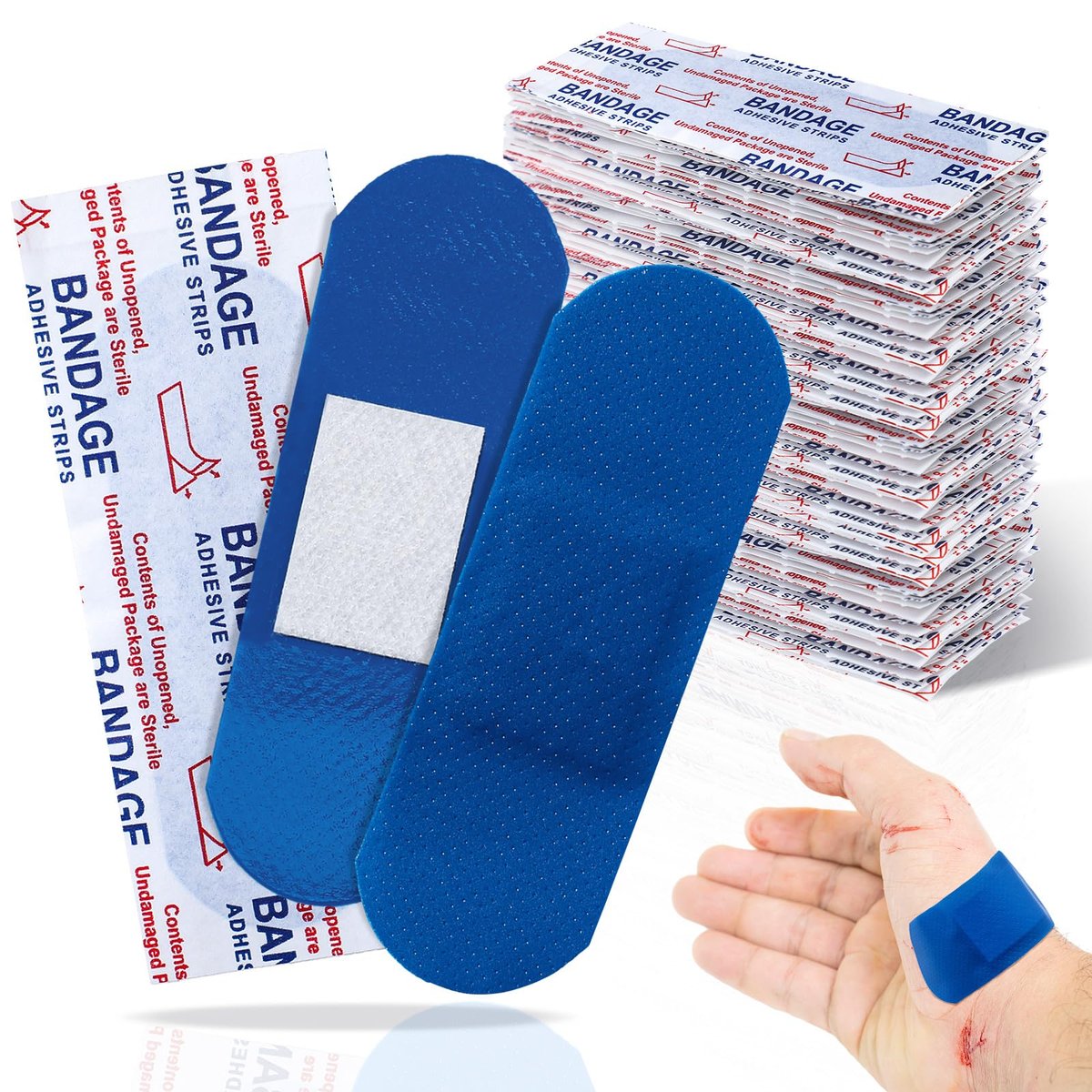 Geiserailie 120 Stück blaue erkennbare Wundpflaster, gewebte Fingerspitzenpflaster, wasserdicht, flexibel, mit nicht haftendem Pad, latexfrei, für Gastronomie, Erste-Hilfe-Set, Wundversorgung (1" x 3", rechteckig)