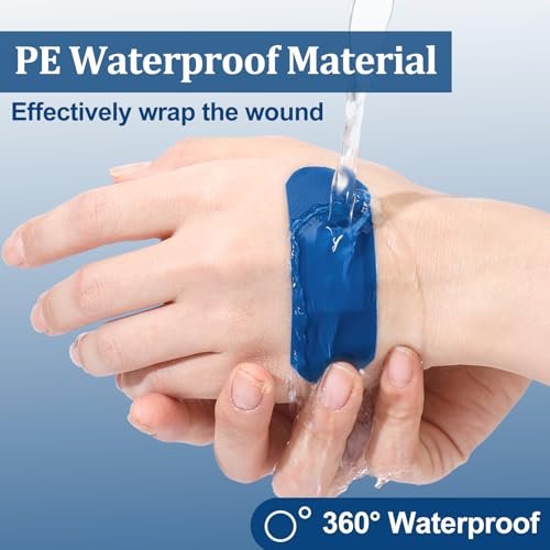 Geiserailie 120 Stück blaue erkennbare Wundpflaster, gewebte Fingerspitzenpflaster, wasserdicht, flexibel, mit nicht haftendem Pad, latexfrei, für Gastronomie, Erste-Hilfe-Set, Wundversorgung (1" x 3", rechteckig)