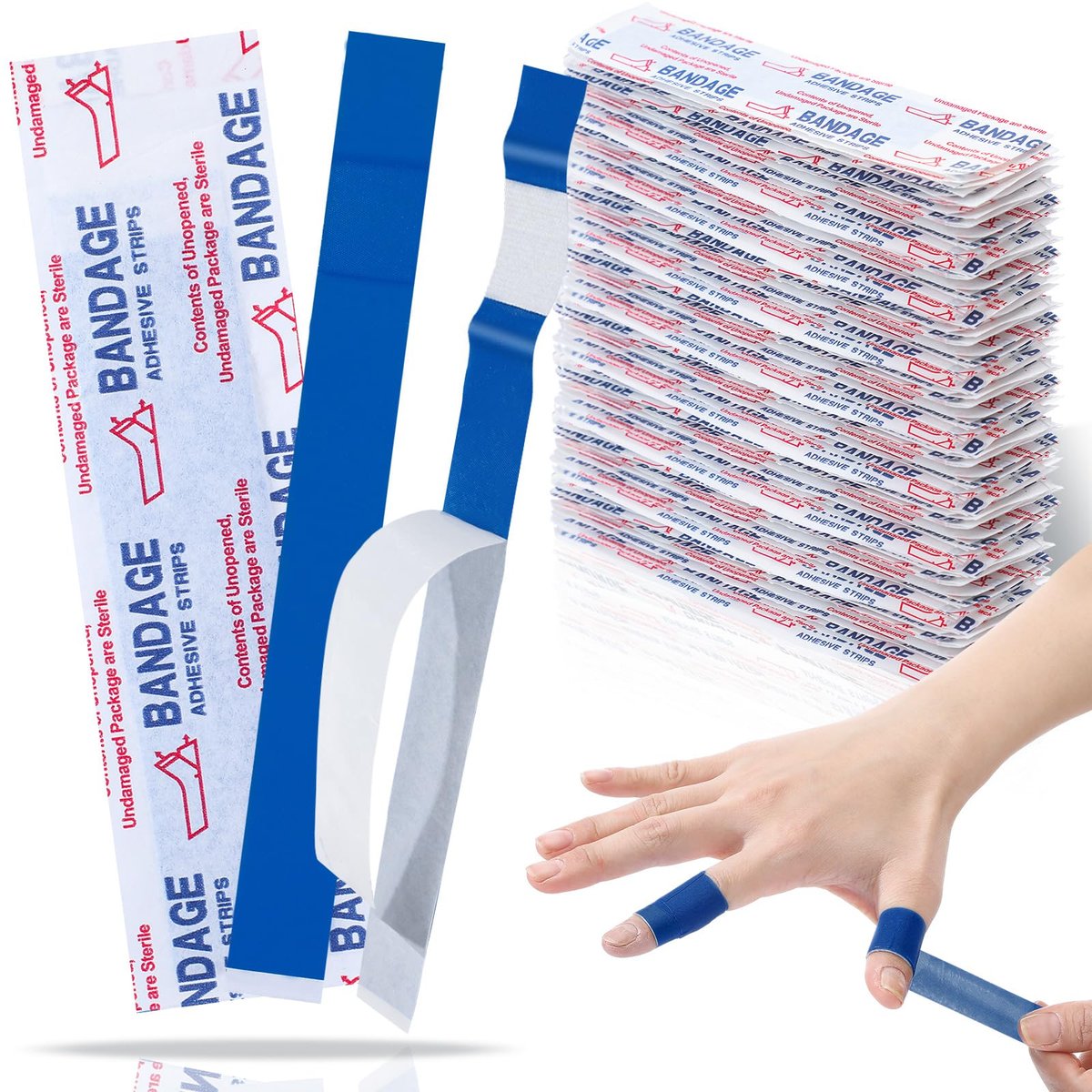 Geiserailie 120 Stück blaue, detektierbare Fingertipp-Bandagen, wasserdicht, flexibel, latexfrei – 0,8" x 7" – für Gastronomie, Erste-Hilfe-Set und Wundversorgung
