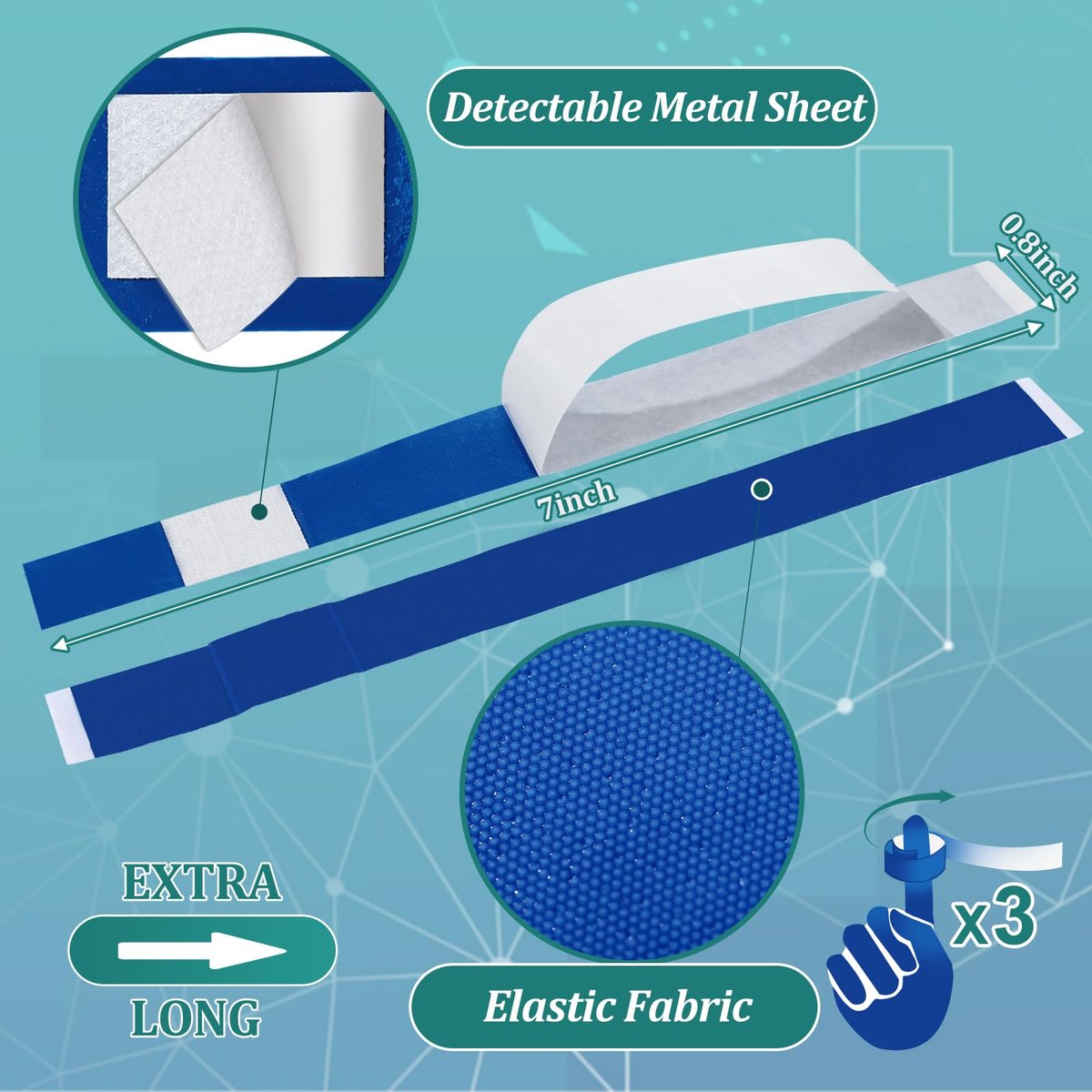 Geiserailie 120 Stück blaue, detektierbare Fingertipp-Bandagen, wasserdicht, flexibel, latexfrei – 0,8" x 7" – für Gastronomie, Erste-Hilfe-Set und Wundversorgung