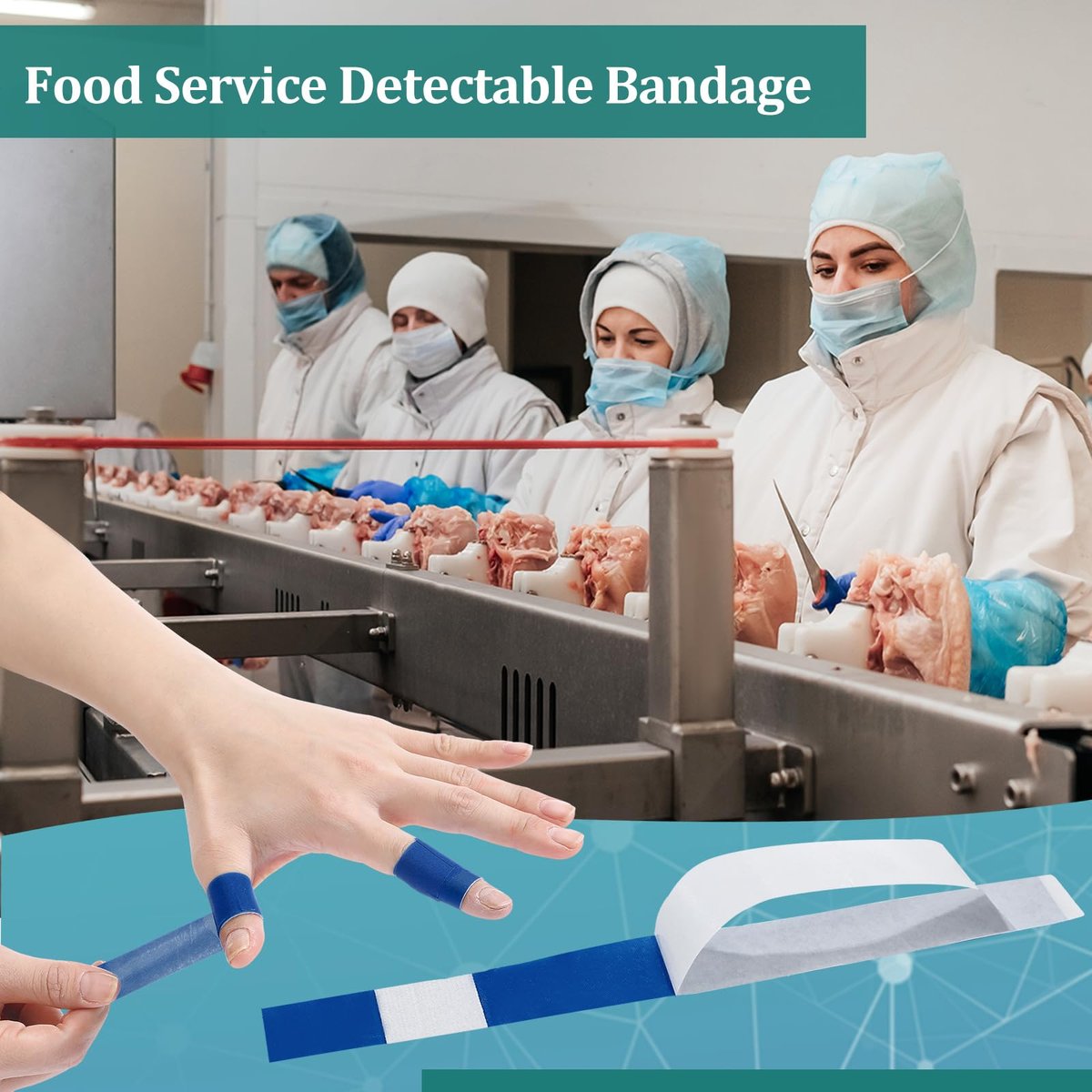 Geiserailie 120 Stück blaue, detektierbare Fingertipp-Bandagen, wasserdicht, flexibel, latexfrei – 0,8" x 7" – für Gastronomie, Erste-Hilfe-Set und Wundversorgung